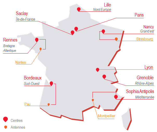 Carte des centres de recherche au 01/01/2022